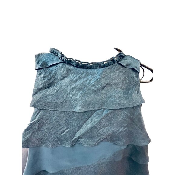 ✌️ 2/$40 Blue Layered Below Knee Elegant Dress with Rhinestone Rounded Neck sz 8 - Picture 6 of 7